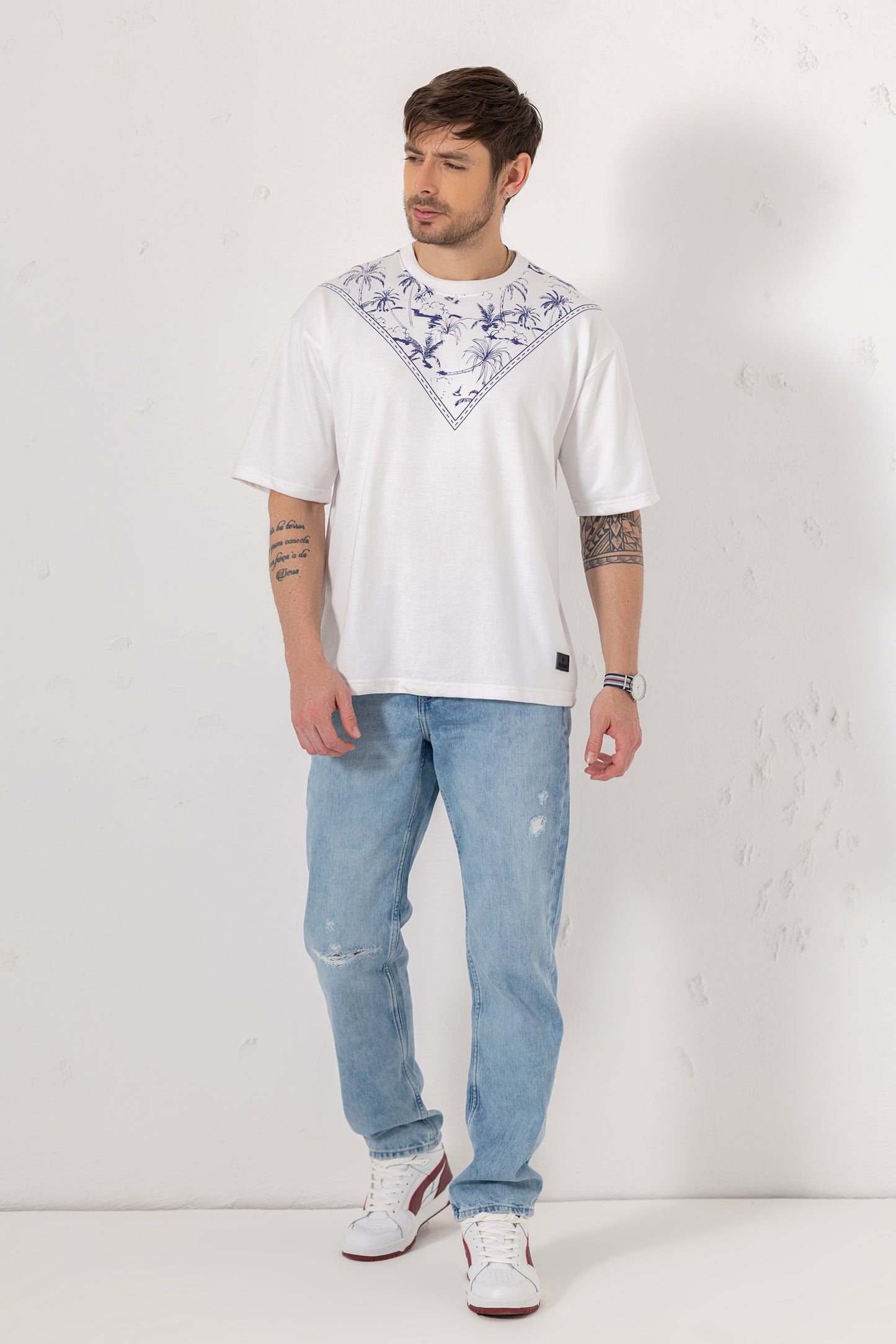 Coastal Neck Print Oversized T-Shirt