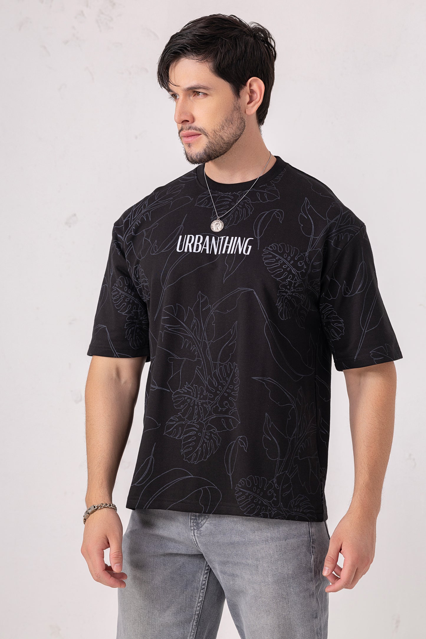 Leaf Print Oversized Graphic Tee