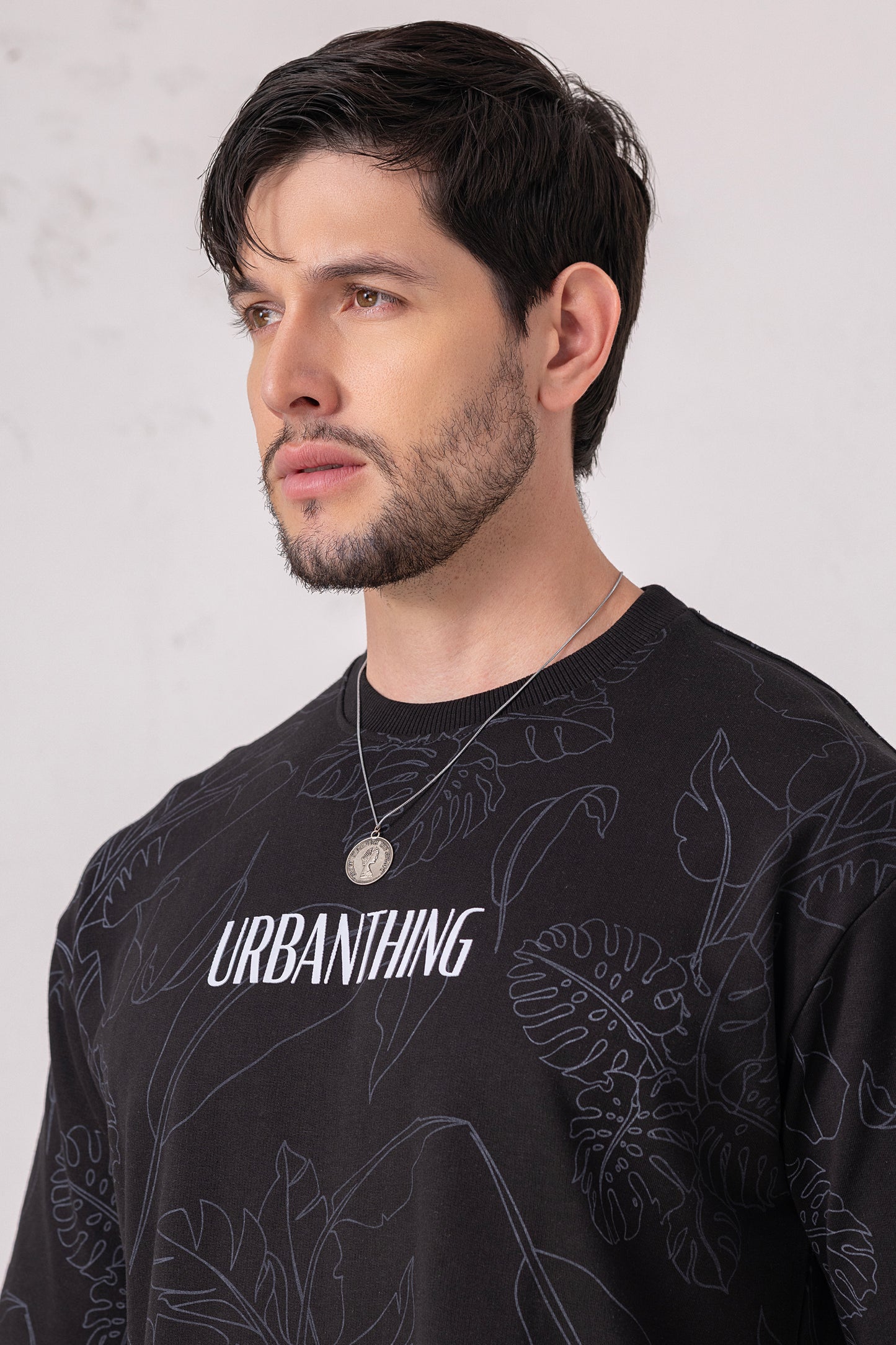 Leaf Print Oversized Graphic Tee