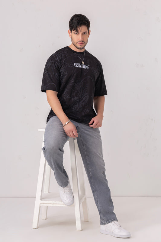 Leaf Print Oversized Graphic Tee