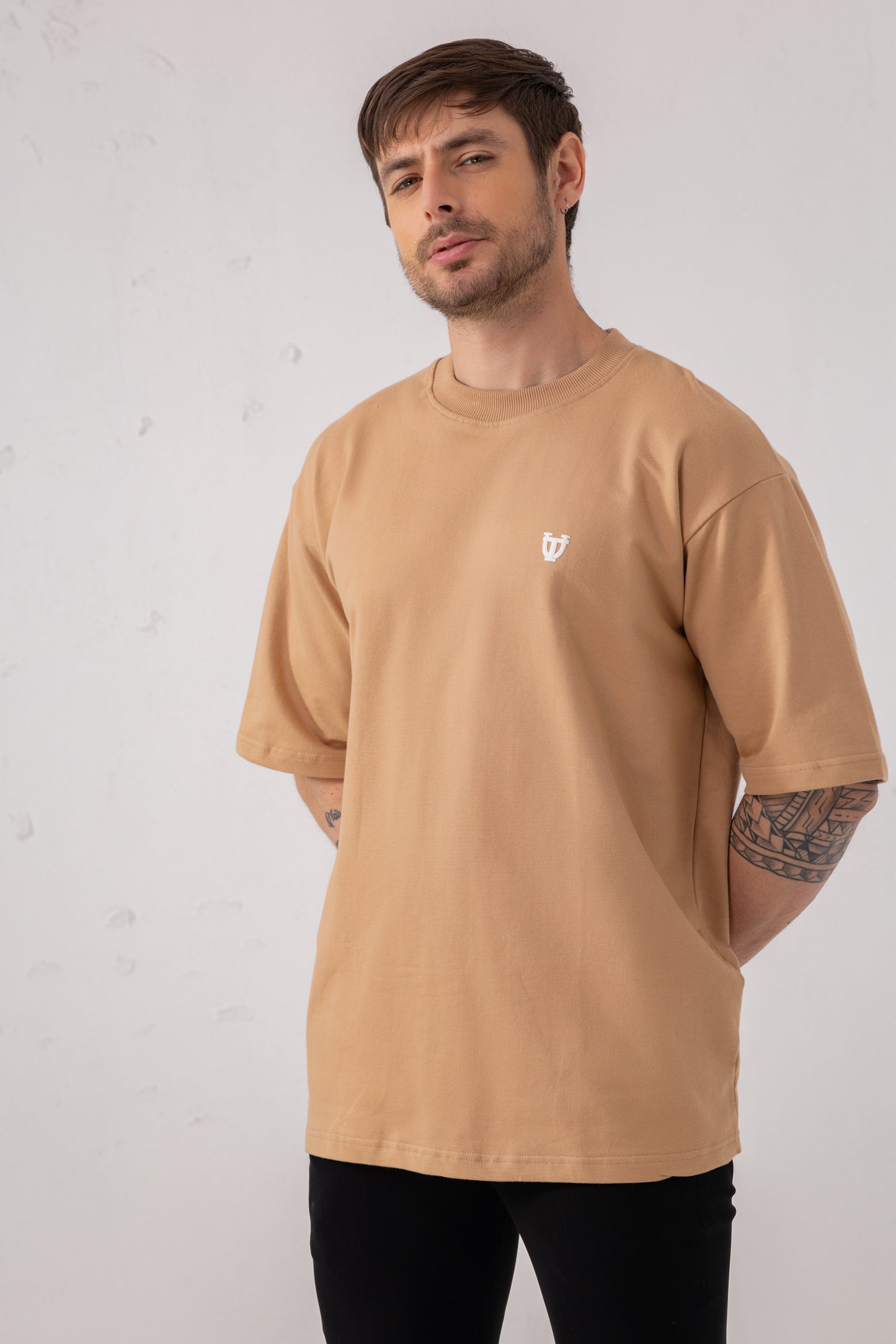 Beige Basic Oversized Cotton Tee
