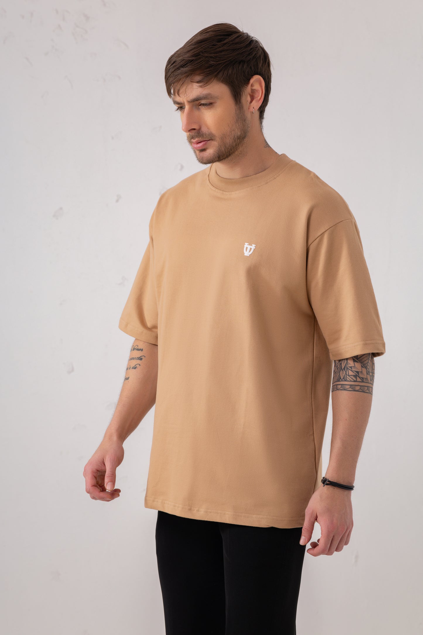 Beige Basic Oversized Cotton Tee