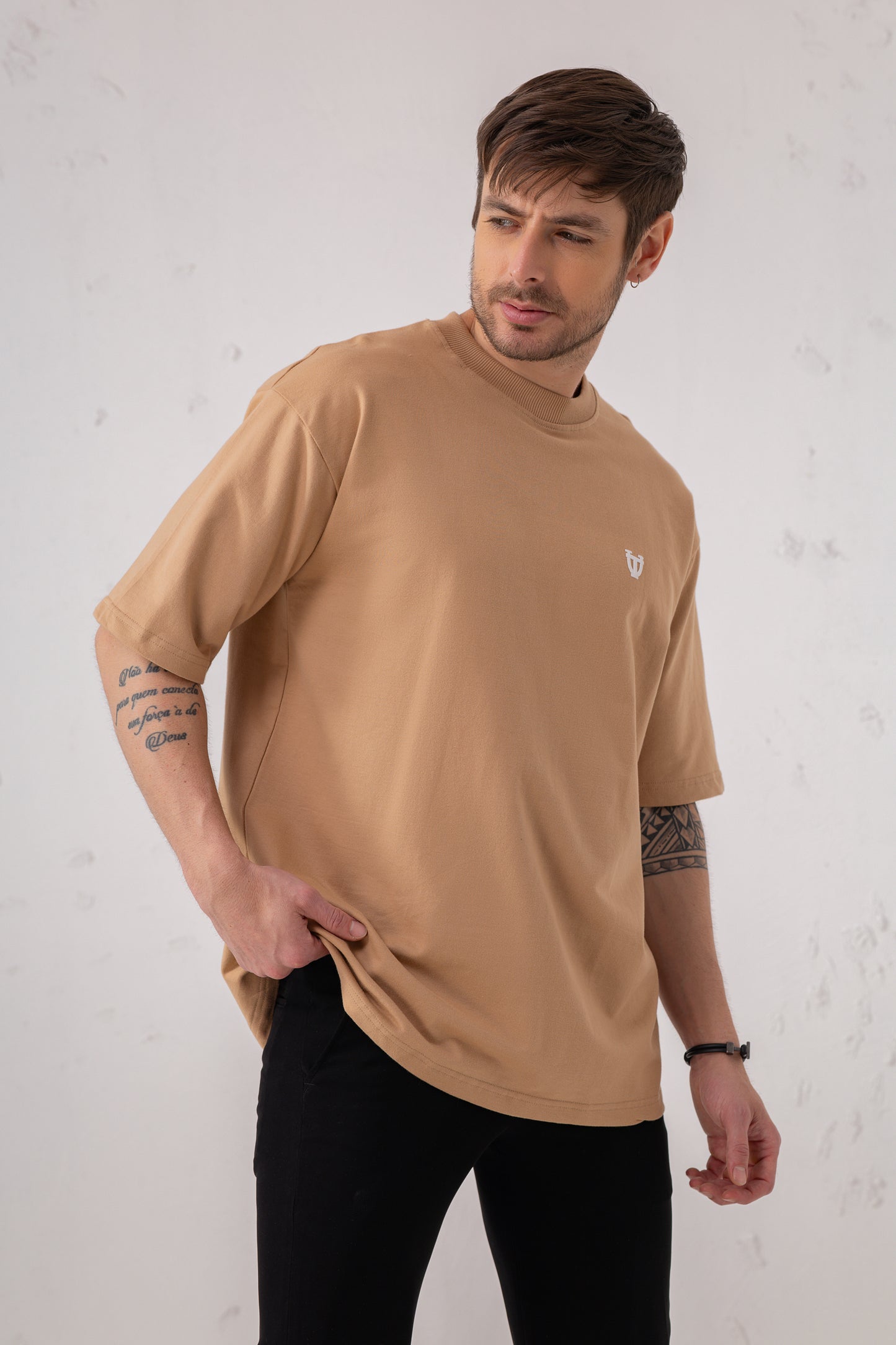 Beige Basic Oversized Cotton Tee