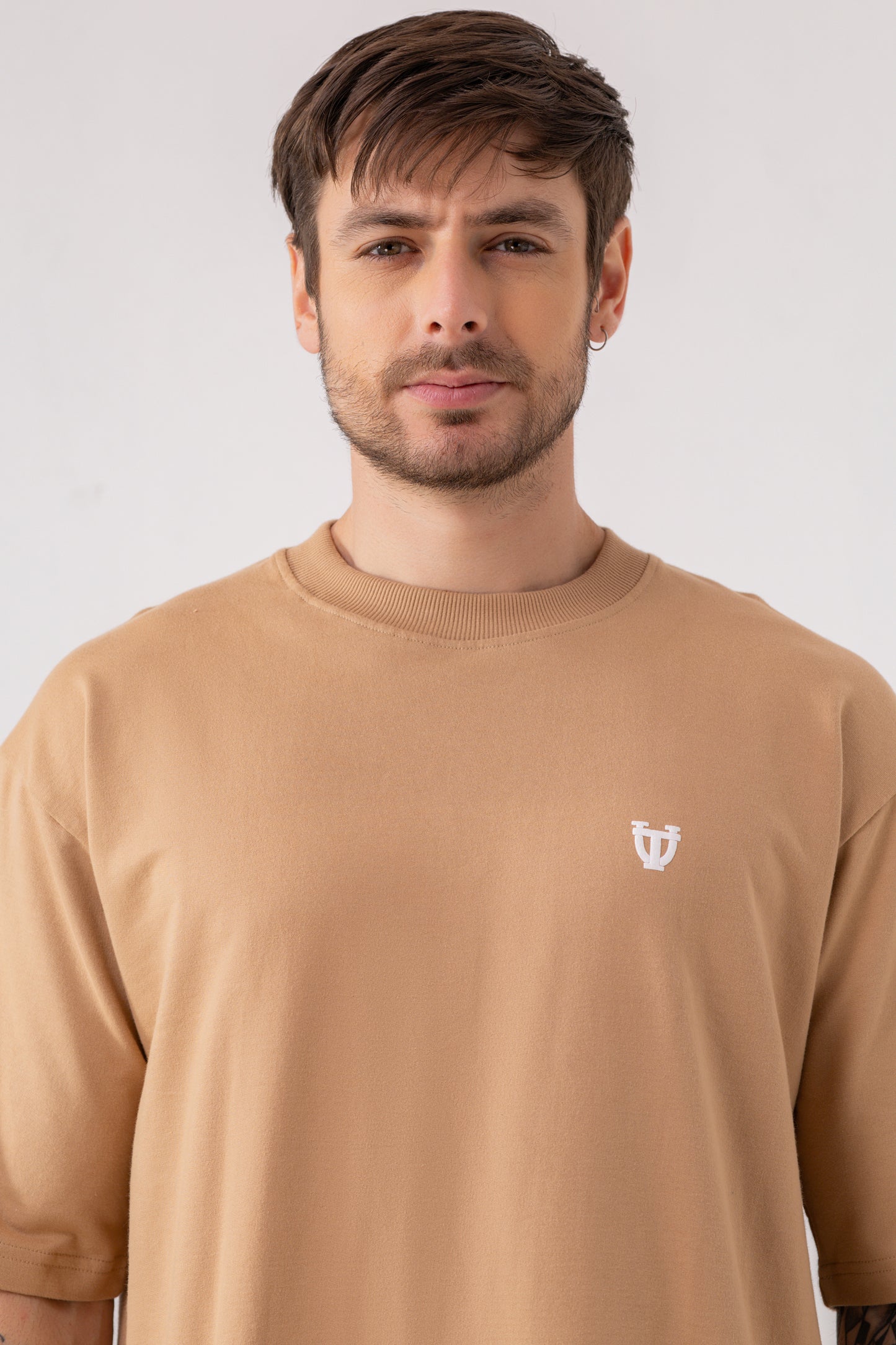 Beige Basic Oversized Cotton Tee