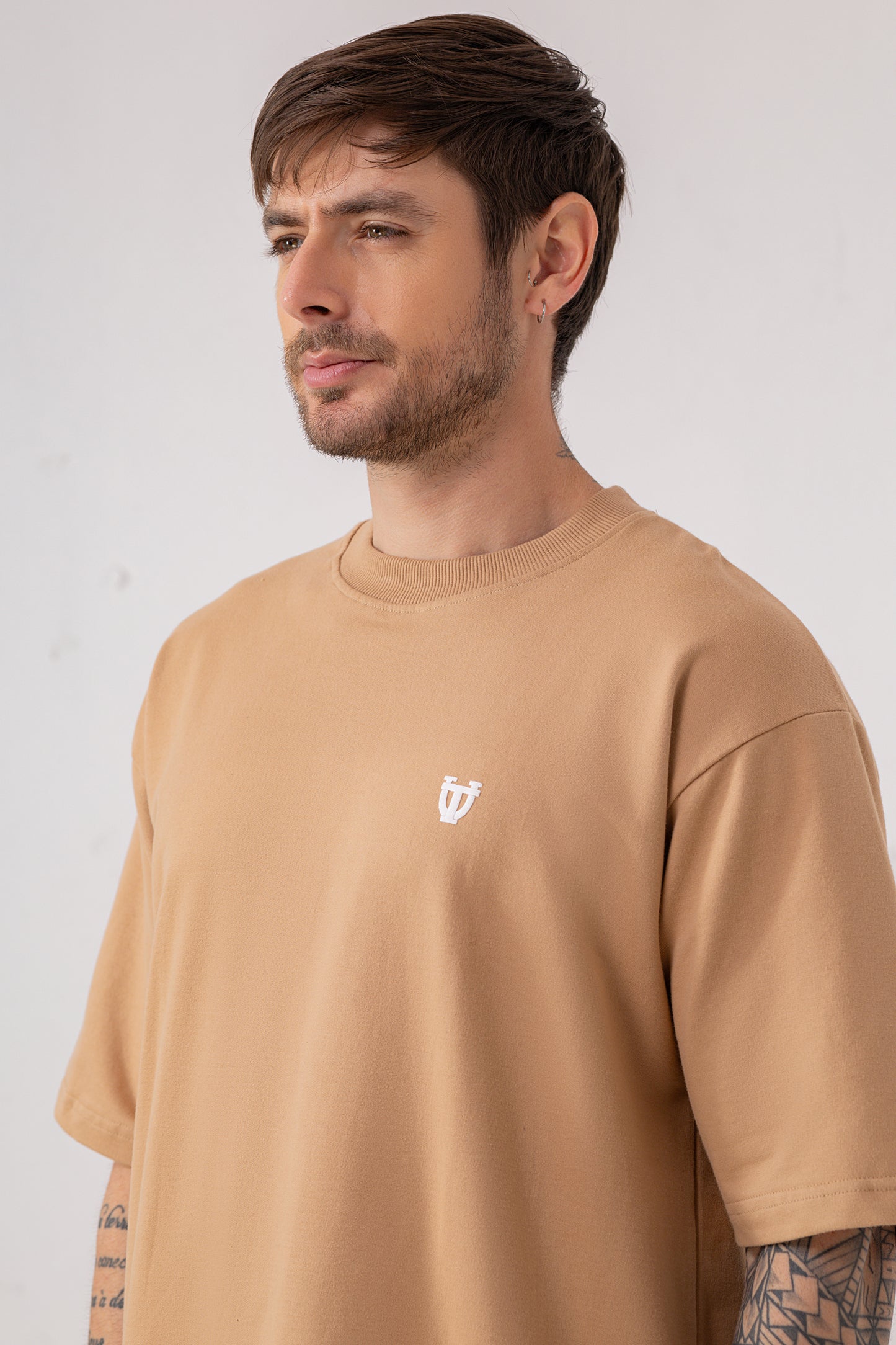 Beige Basic Oversized Cotton Tee