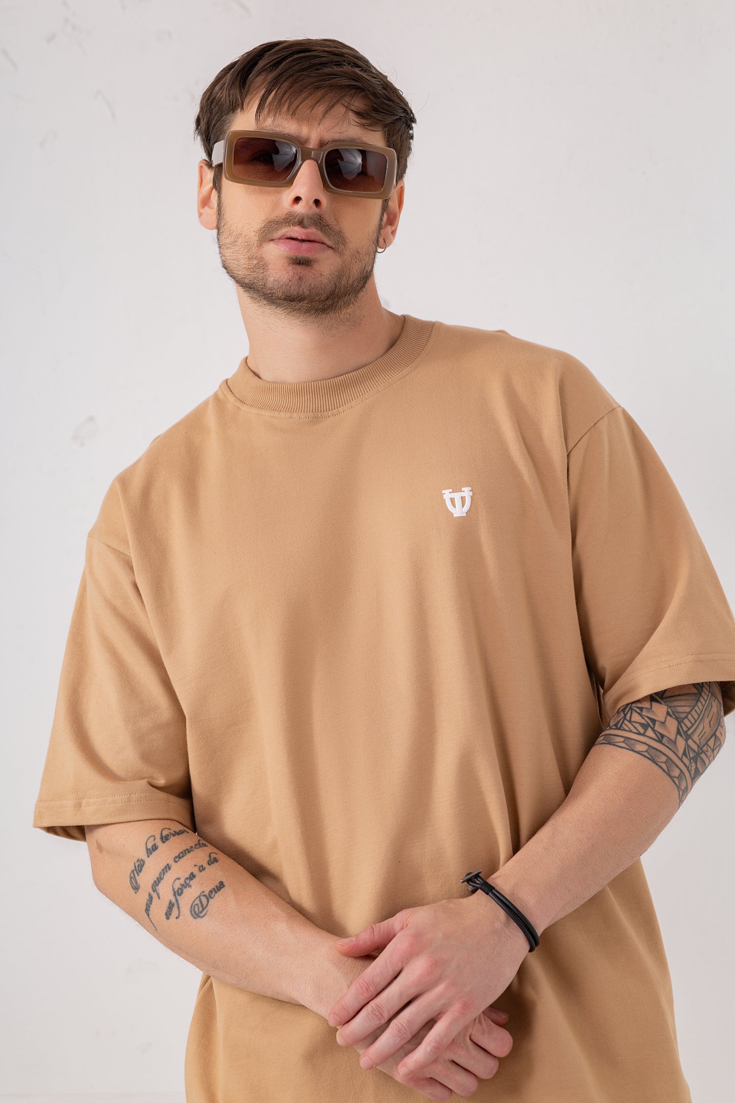 Beige Basic Oversized Cotton Tee