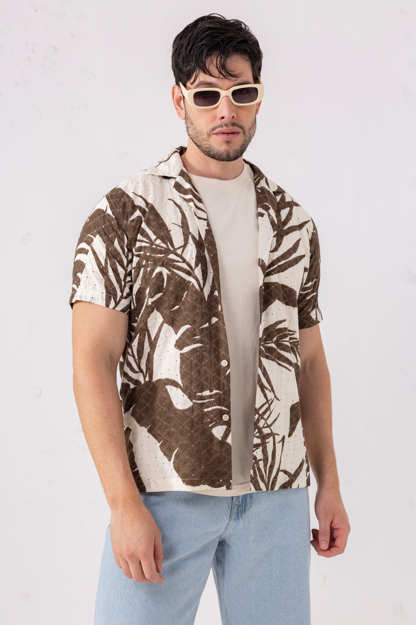 Urban Thing 100% Cotton Crochet Tropical Print Shirt