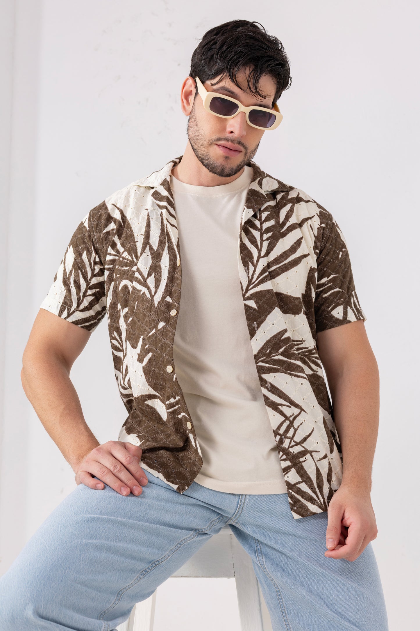 Urban Thing 100% Cotton Crochet Tropical Print Shirt