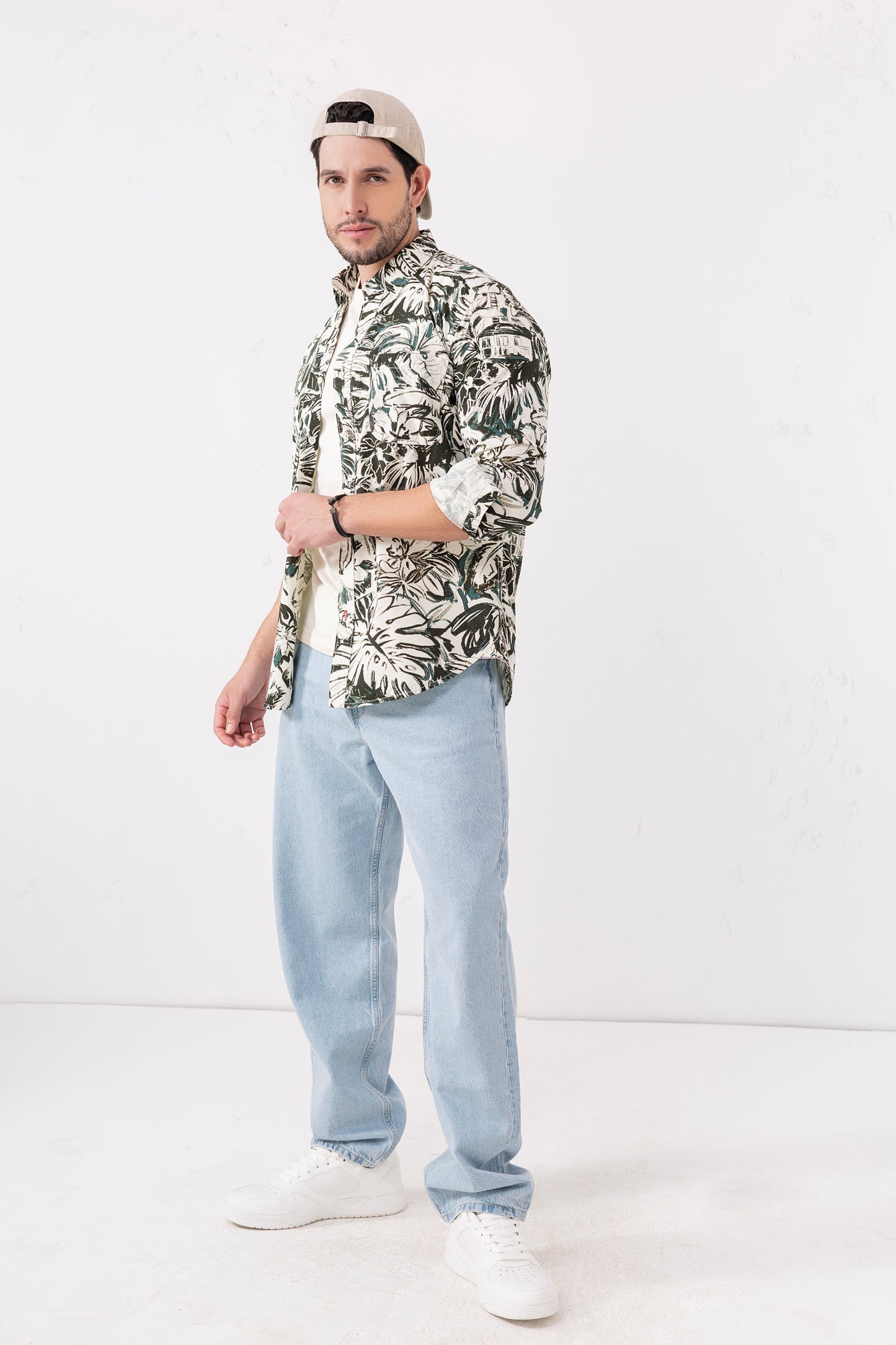 100% Cotton Tropical Noir Printed Casual Shirt – High-Density Fabric