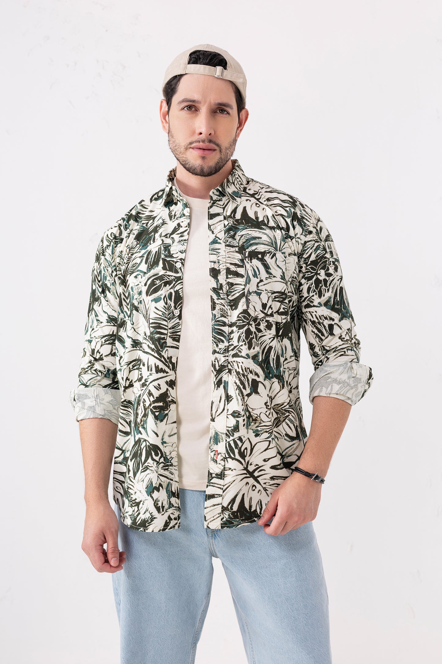 100% Cotton Tropical Noir Printed Casual Shirt – High-Density Fabric