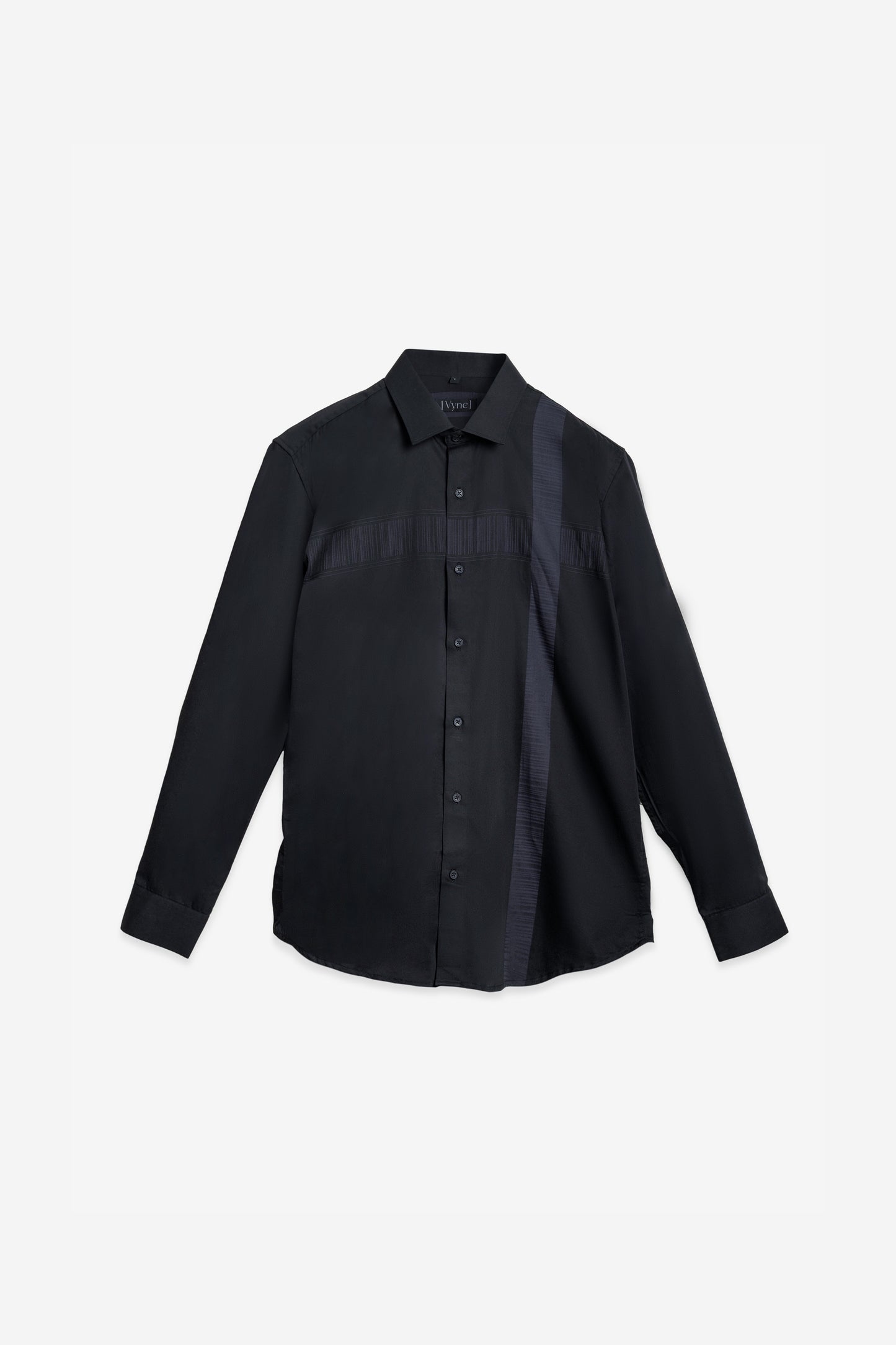 Textured Sophistication - Black Flat Weave Panel Shirt. Vyne by Urban Thing.