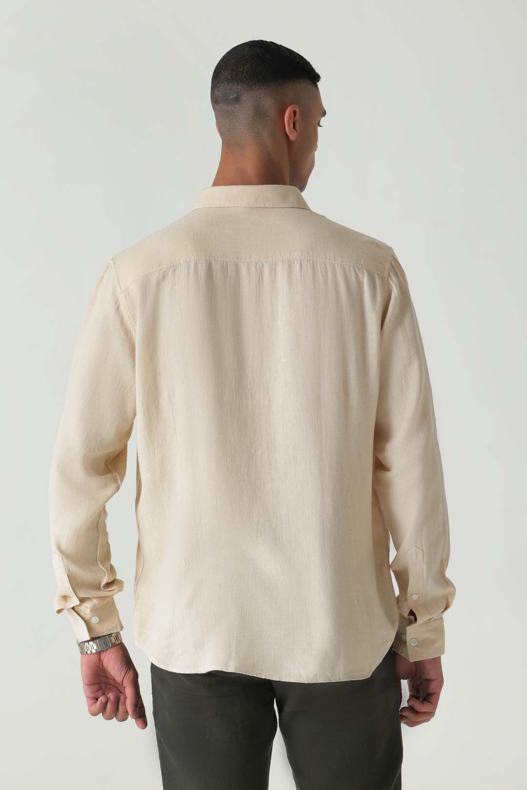 Solid Cream Brulee Linen Viscose Full Sleeve Shirt