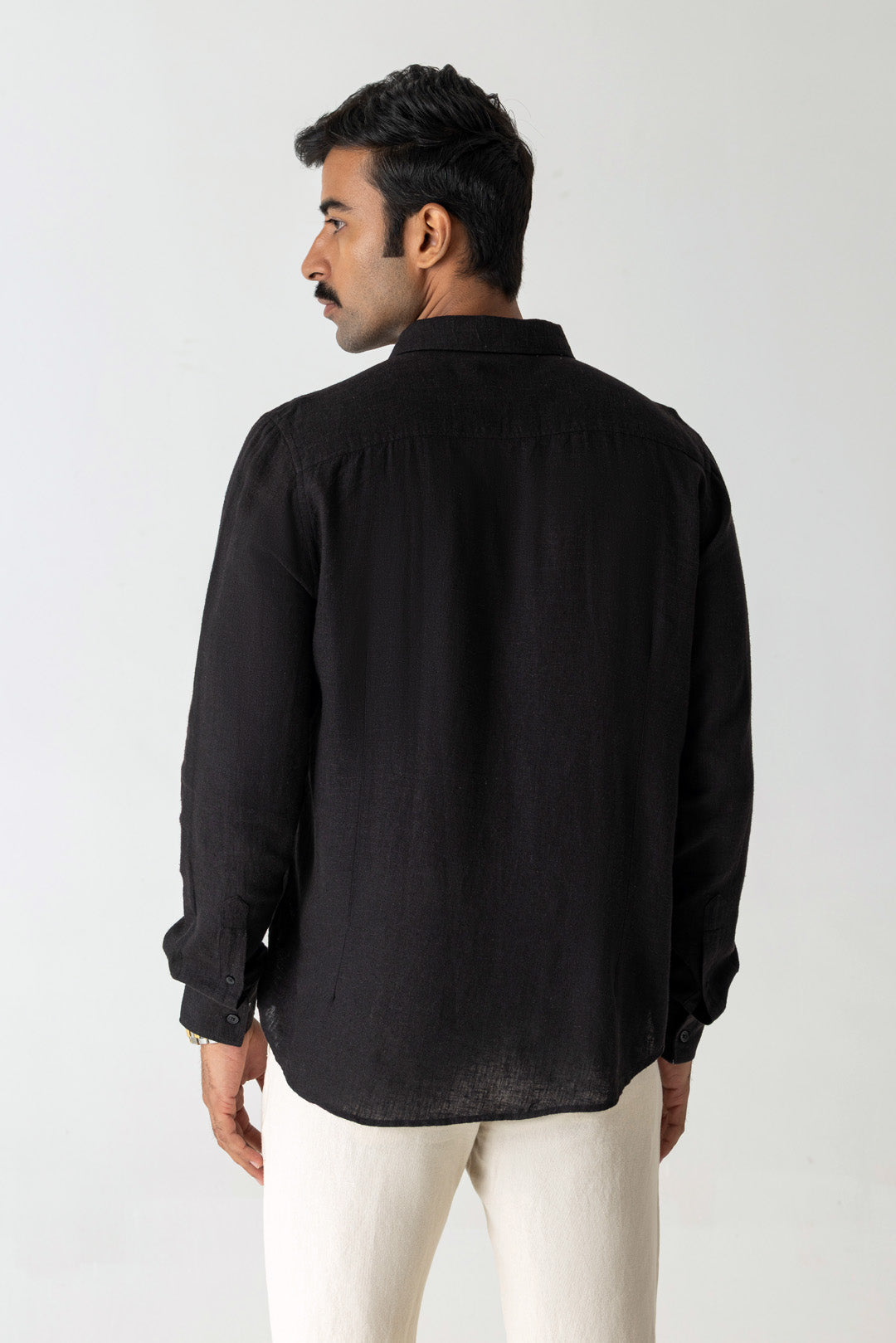 Solid Jet Black Linen Viscose Regular Fit Regular Collar Full Sleeve Shirt