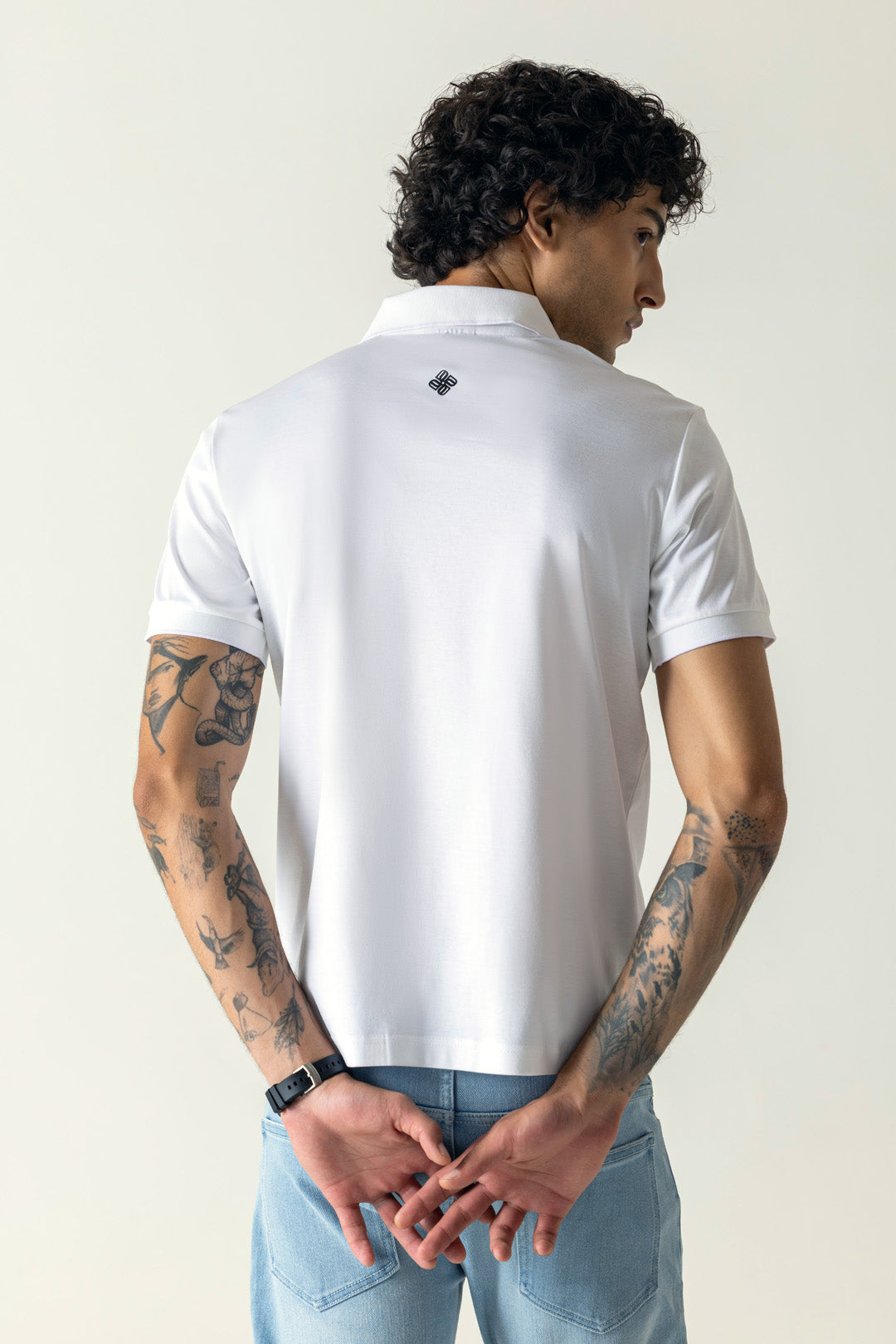 White Mercerised Cotton Regular Fit Polo T-Shirt