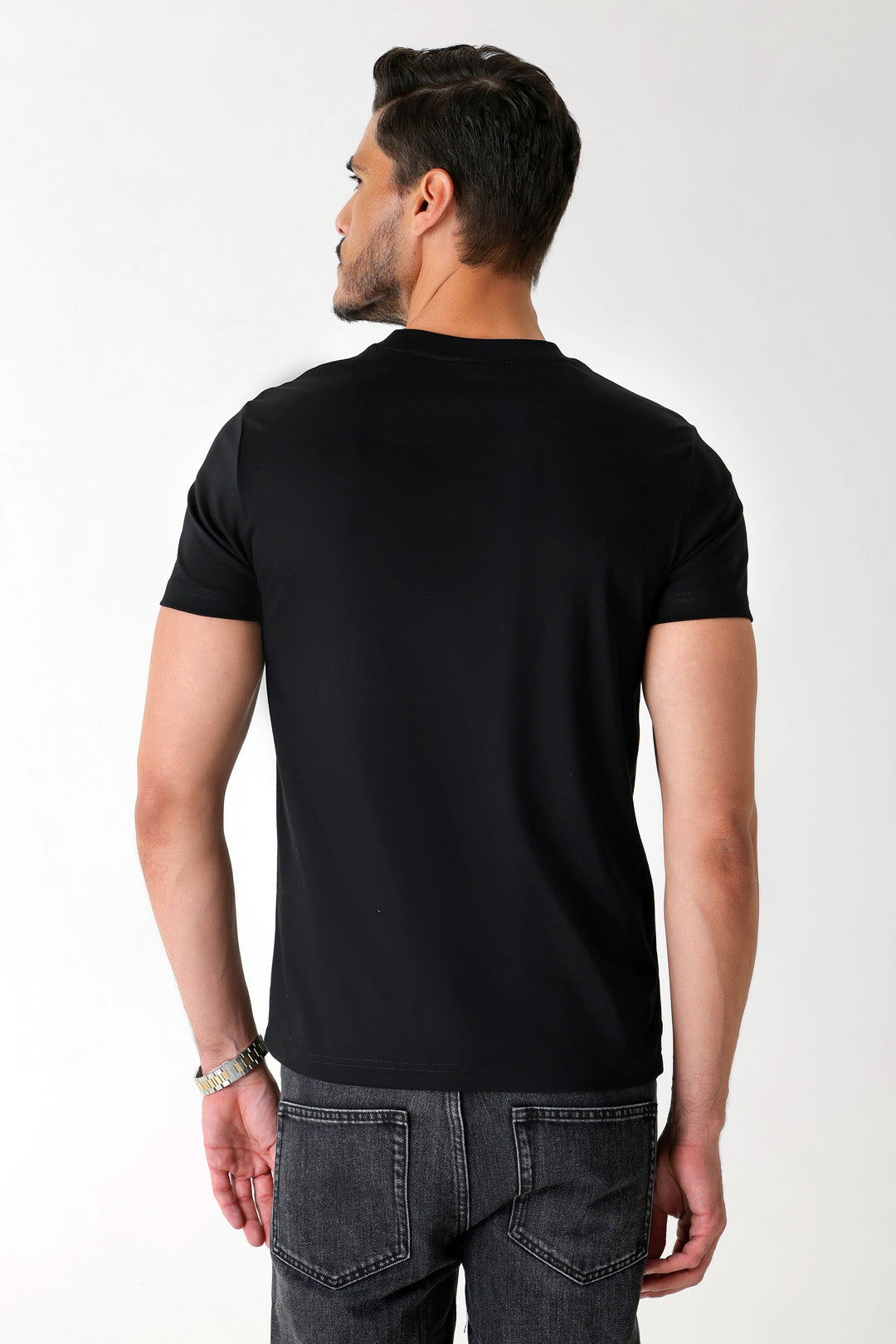 Mercerised Cotton Black Pigment Stripe Gel Branding Crew Neck T-Shirt