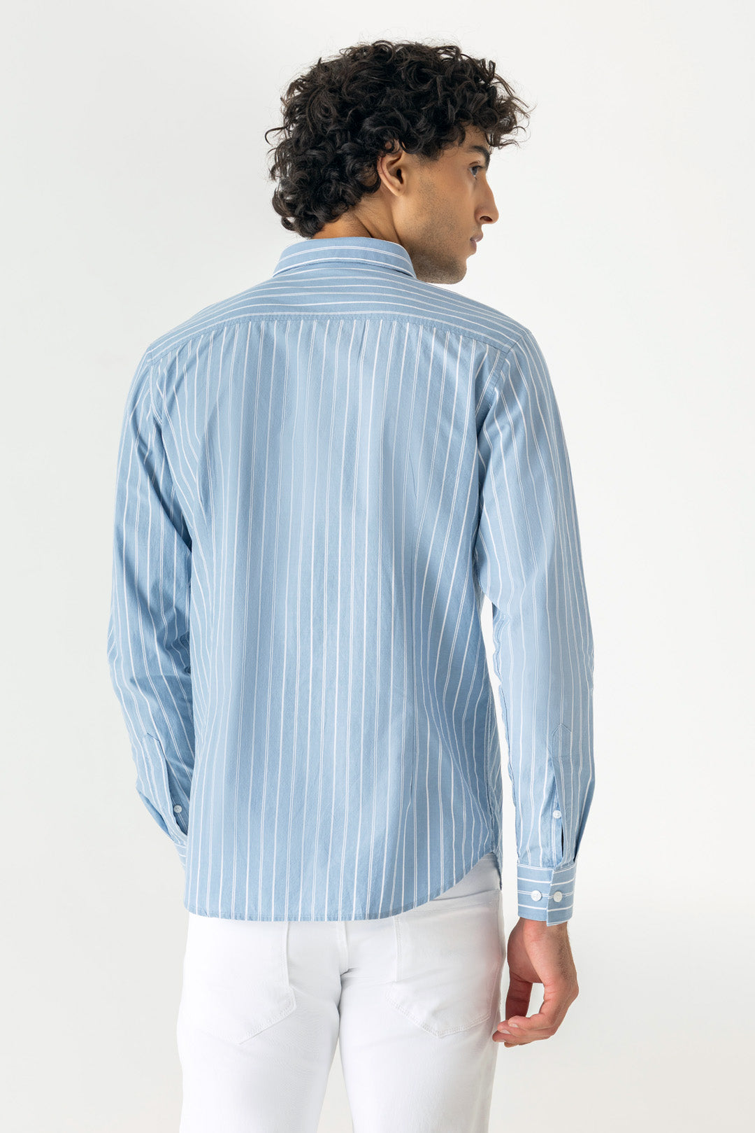 Cotton Sky Blue Stripe Regular Fit Shirt