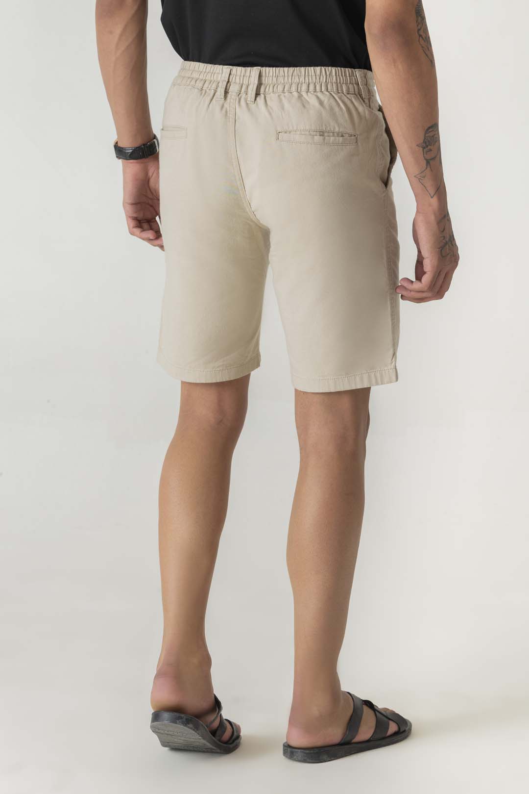 Cotton Double Cloth Beige Drawstring Shorts