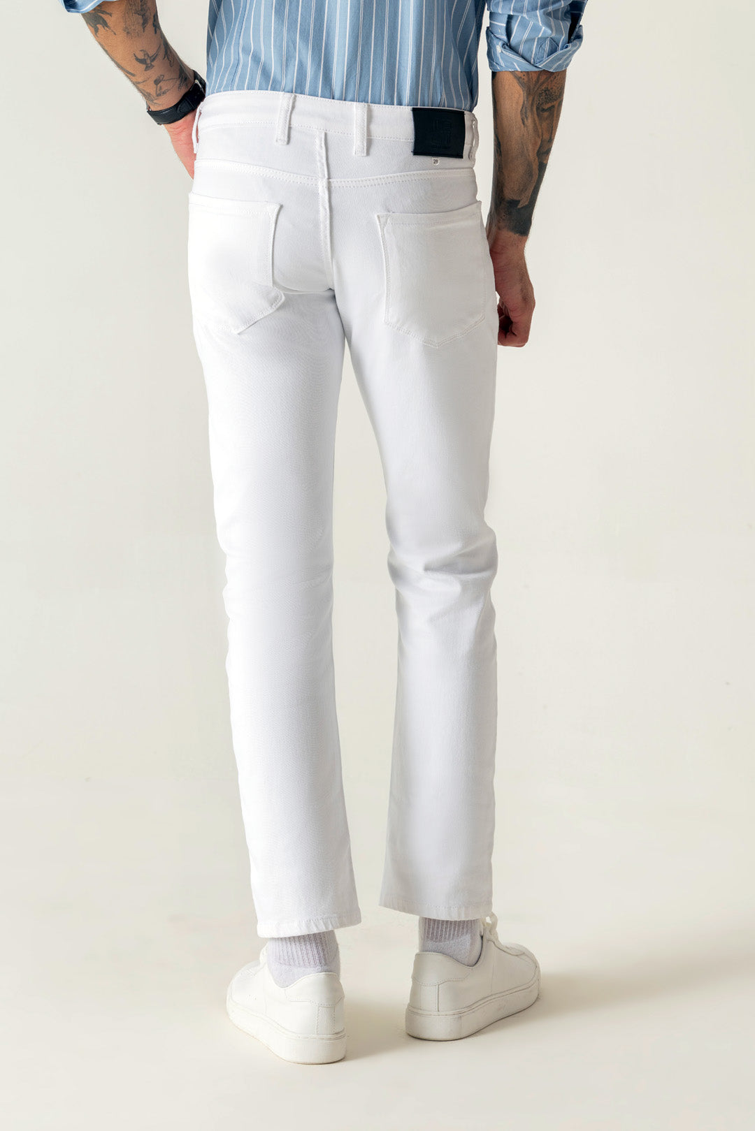 Cotton Twill White Loose Ankle 5 Pocket Jeans