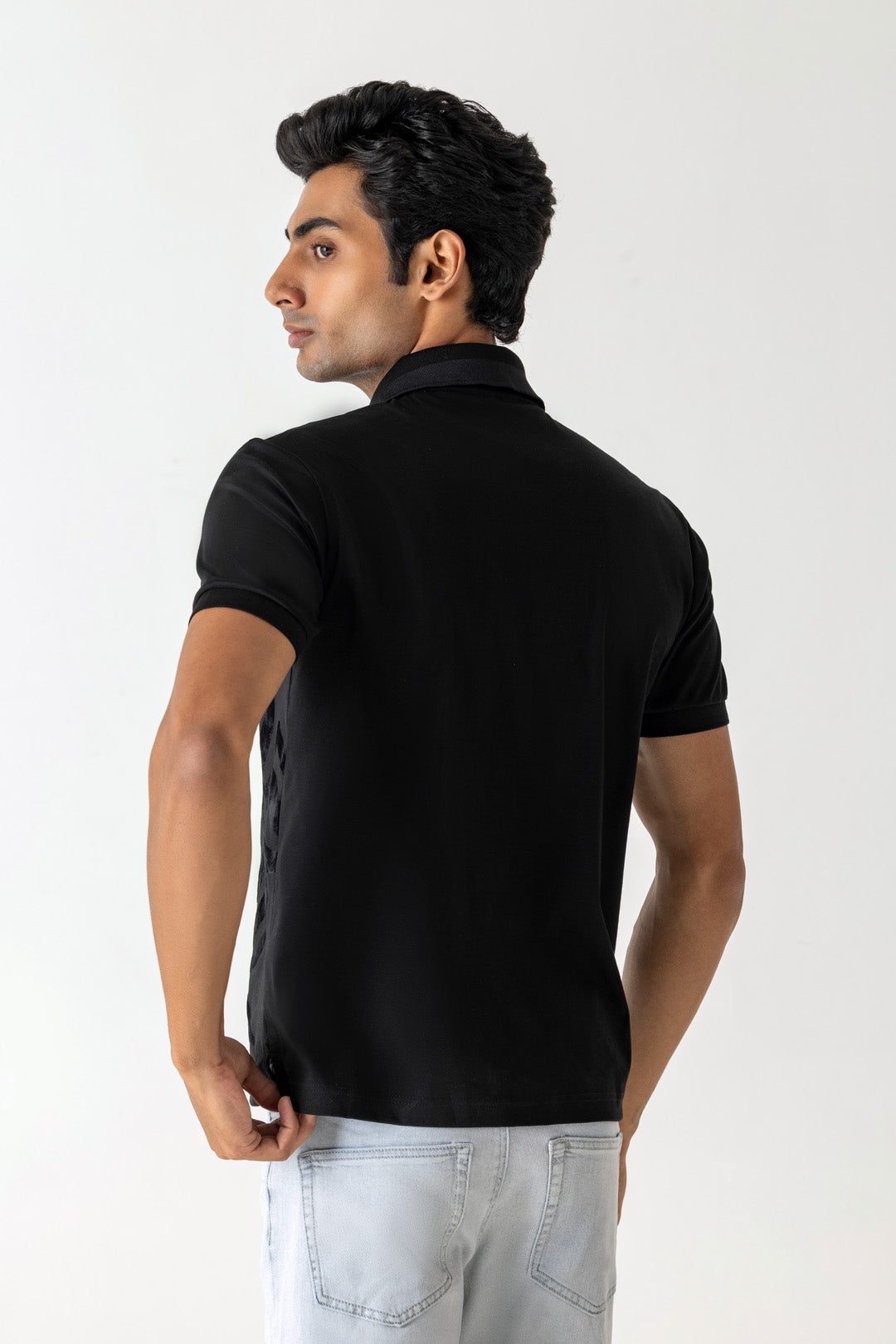 Mercerised Cotton Black Large Flock Logo Polo