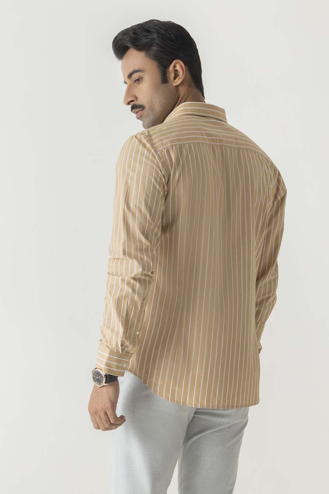 Cotton Khaki Stripe Regular Fit Shirt