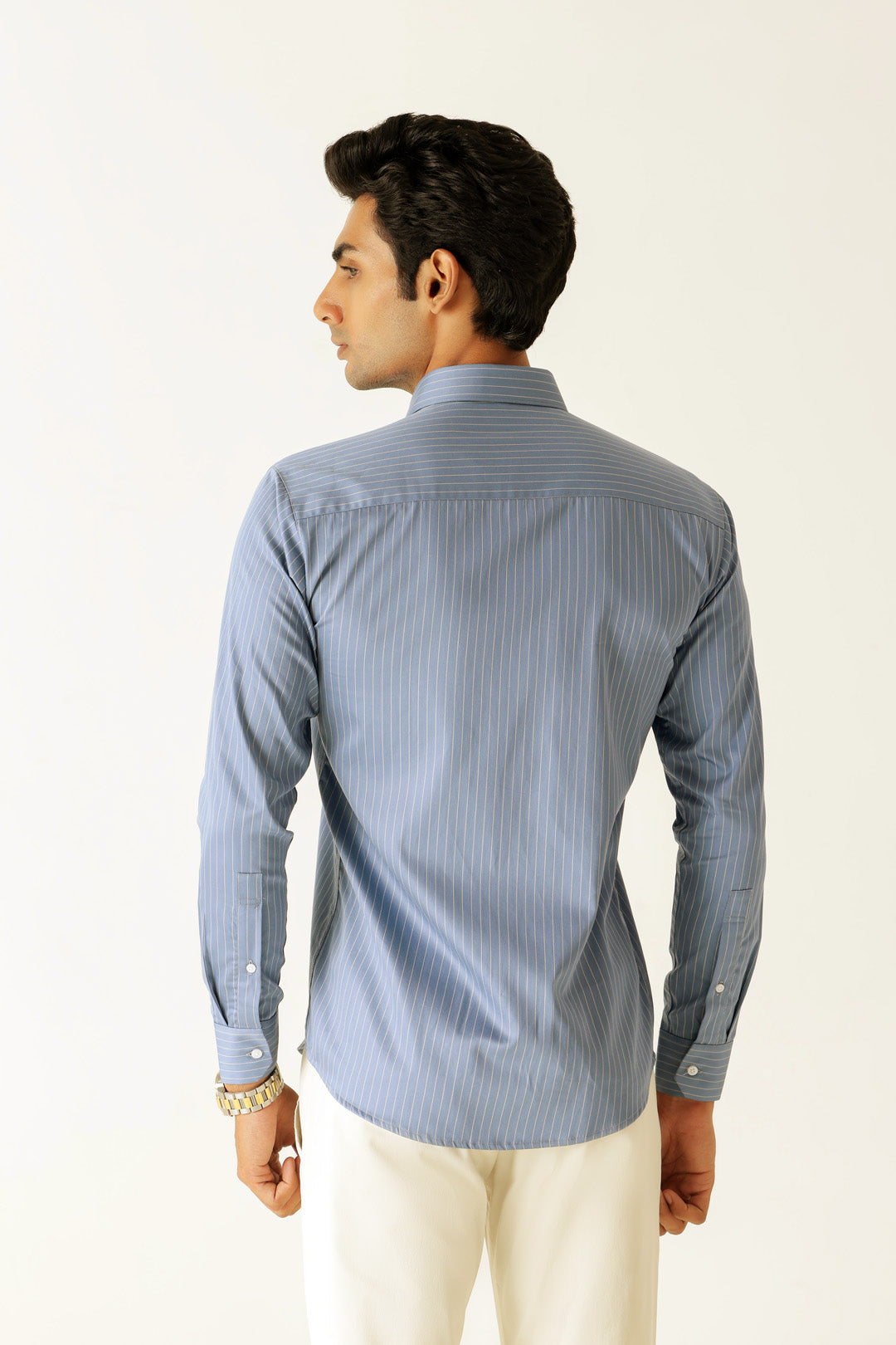 Cotton Denim Sky Stripe Slim Fit Shirt