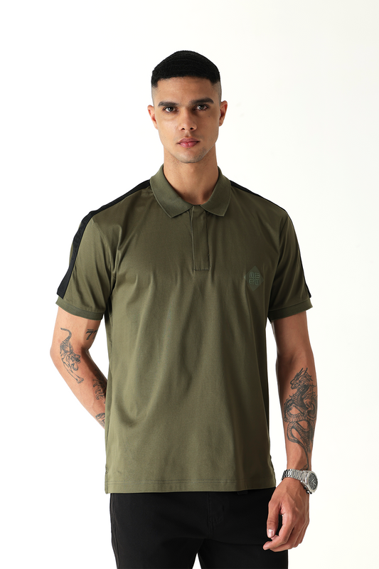 Mercerised Cotton Night Olive Polo T-Shirt
