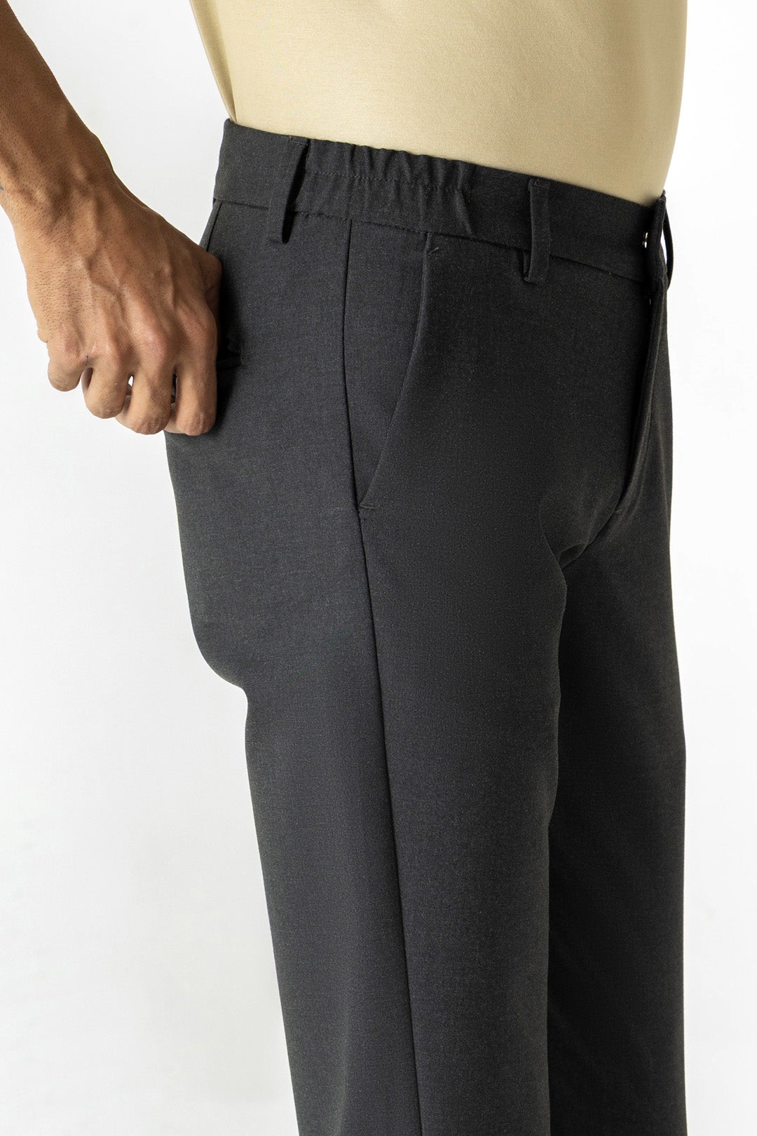 Comfort Expand Waist Slim Straight Dark Grey Colour Trousers