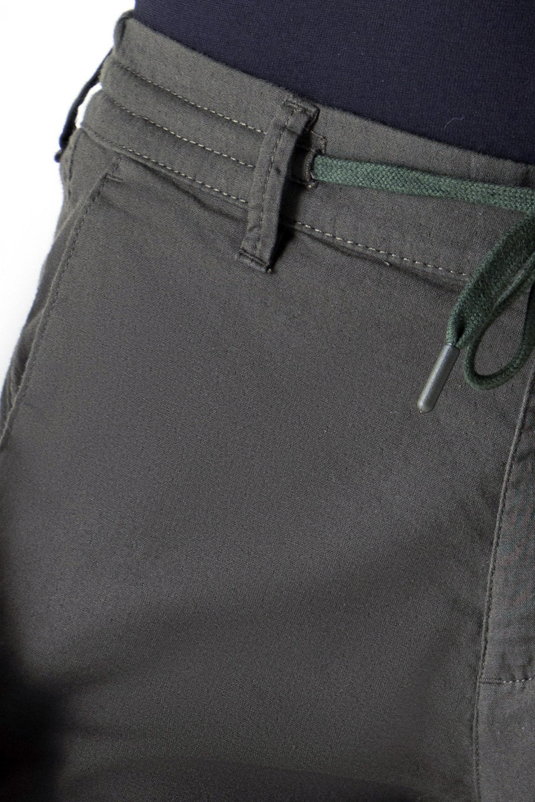 Half Belt Drawstring Dark Olive Cotton Shorts
