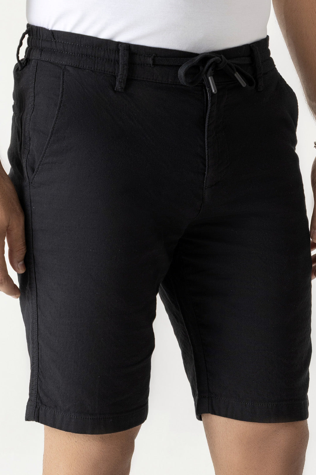 Cotton Double Cloth Black Drawstring Shorts