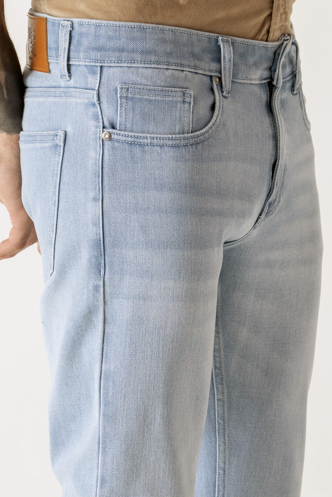 Cotton Lyocell Ice Blue Slim Straight Jeans