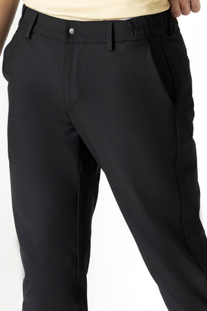 Poly Viscose Black Slim Straight Travel Milan Comfort Trouser