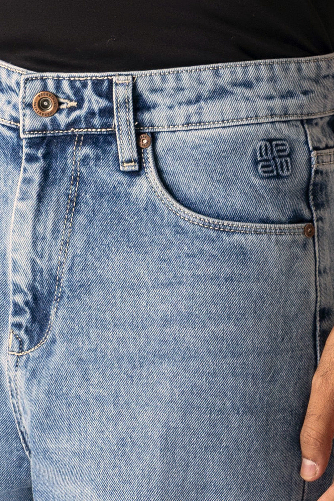 Ice Blue Cotton Relaxed Straight Jeans