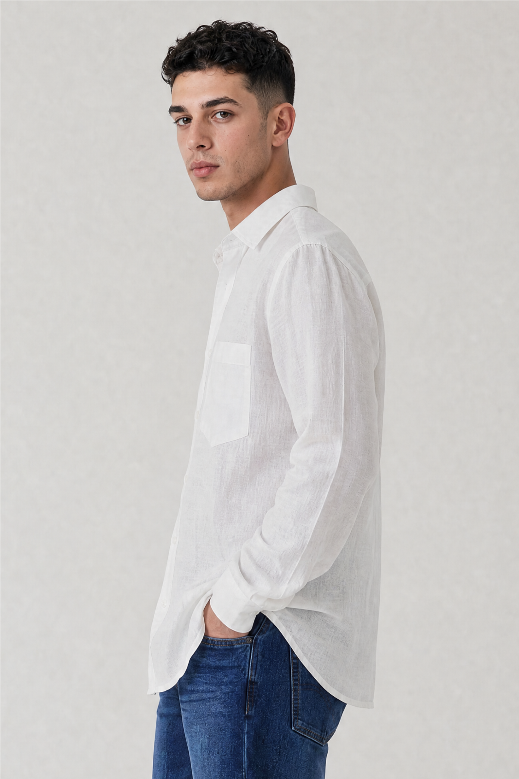 White Linen Blend Solid Shirt – Regular Fit