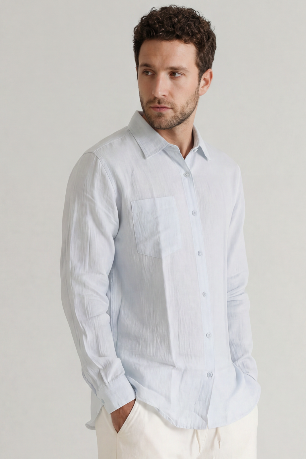 Sky Blue Double Cloth Solid Shirt – Regular Fit