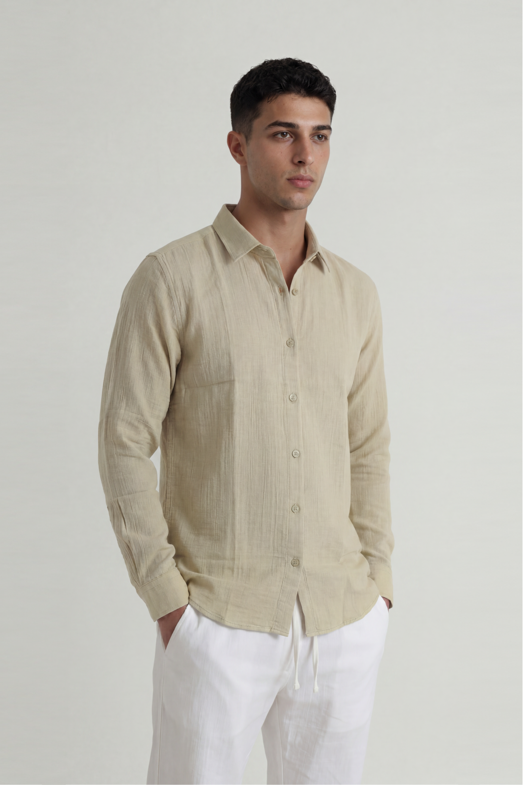 Olive Green Double Cloth Solid Shirt – Regular Fit