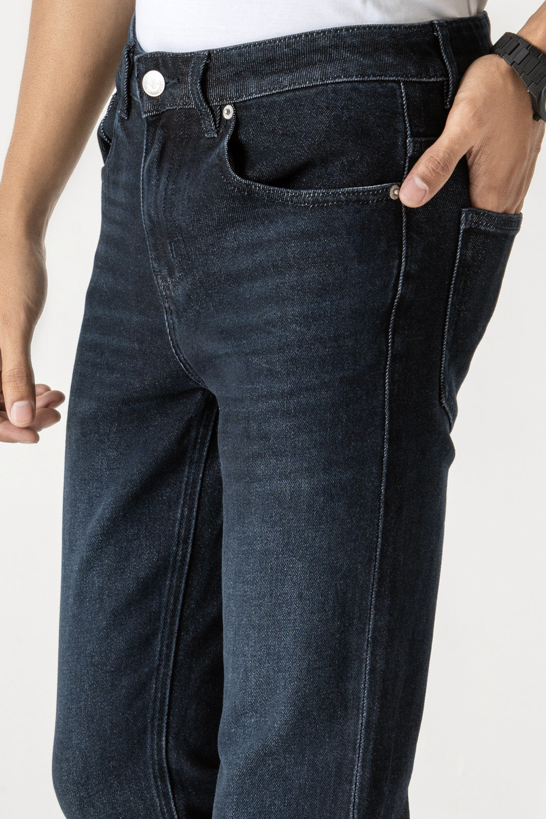 Cotton Poly Viscose Dark Indigo Slim Straight Jeans