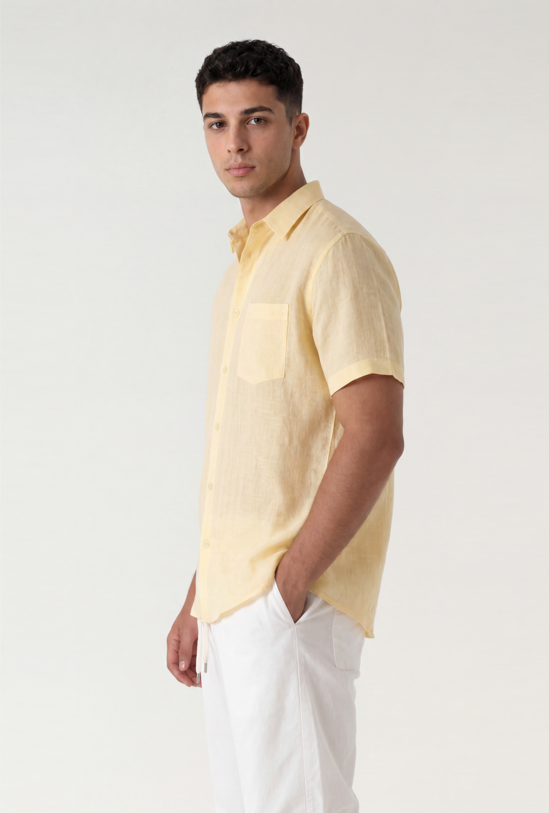 Light Yellow Linen Half Sleeve Shirt – Regular Fit