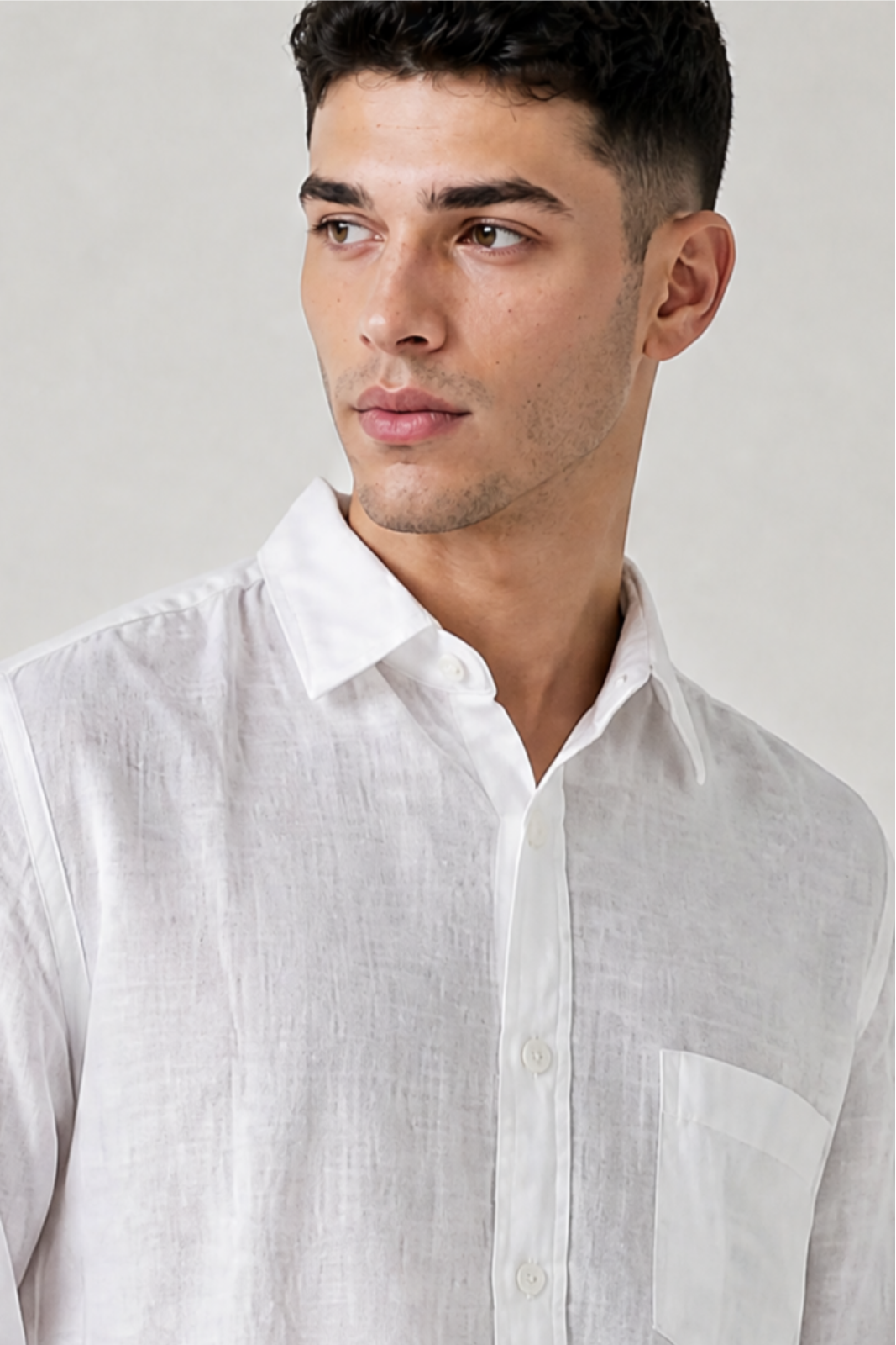 White Linen Blend Solid Shirt – Regular Fit