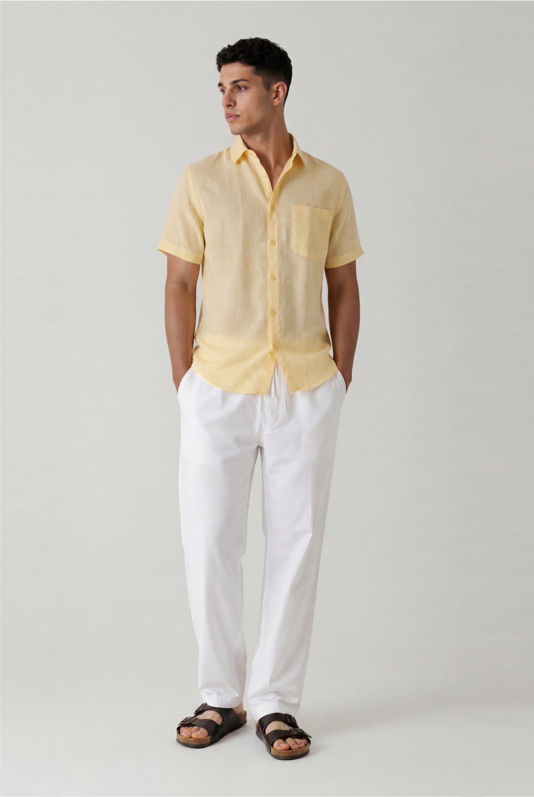 Light Yellow Linen Half Sleeve Shirt – Regular Fit