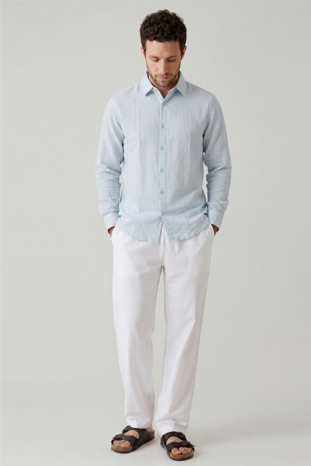 Sky Blue Double Cloth Solid Shirt – Regular Fit
