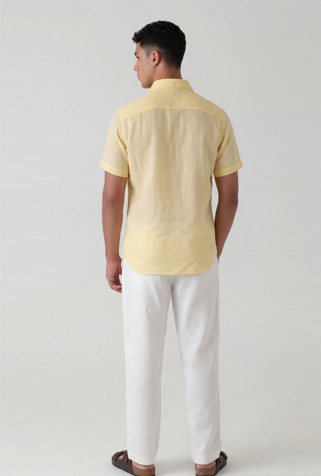 Light Yellow Linen Half Sleeve Shirt – Regular Fit