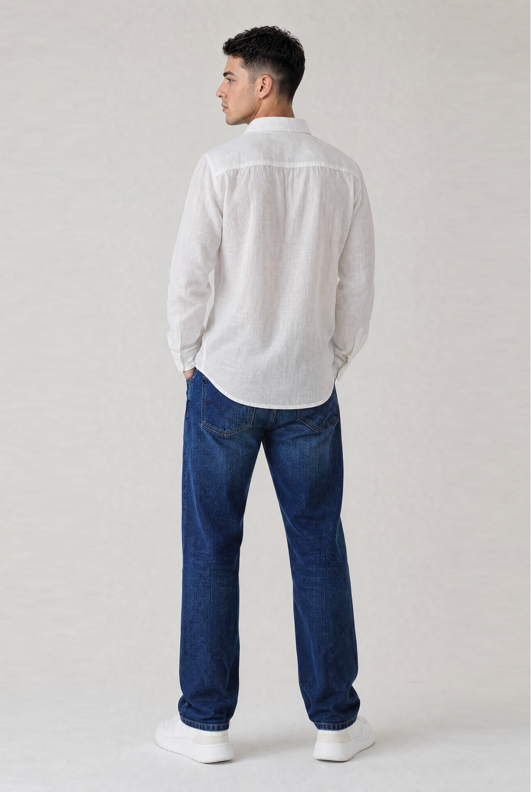White Linen Blend Solid Shirt – Regular Fit