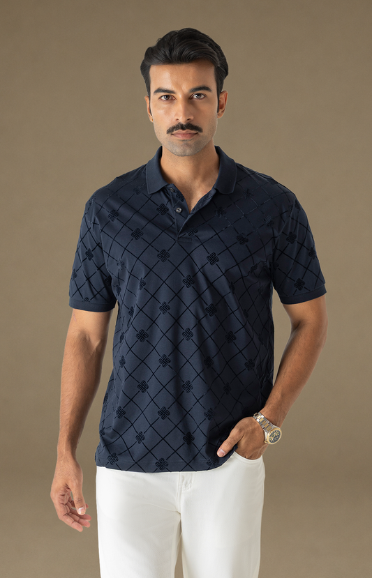 Navy Flock Polo