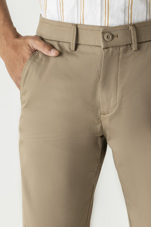 Light Brown Natural Fiber Bi-Stretch Slim Straight Chino Trousers