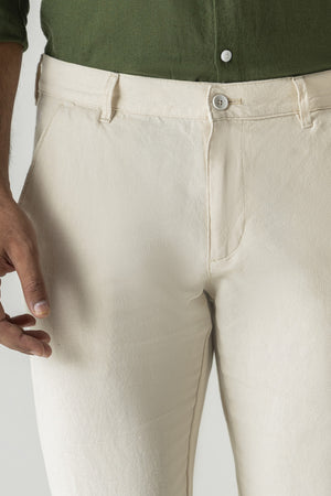 Solid Natural Linen Cotton Slim Straight Chino Trousers