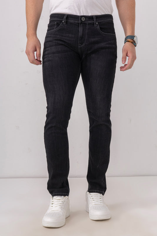 Midnight Edge: Washed Black Slim Fit Denim Jeans