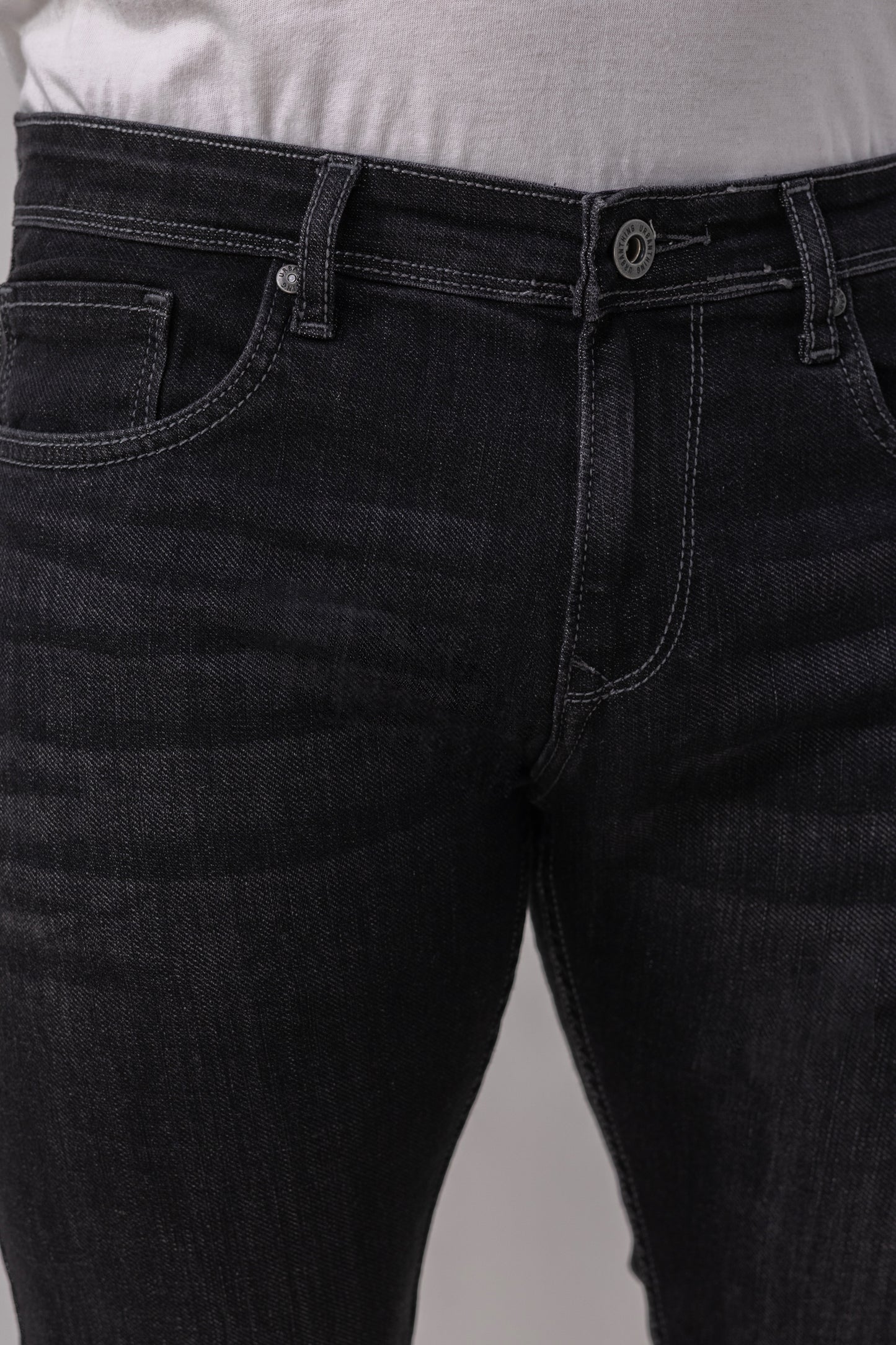 Midnight Edge: Washed Black Slim Fit Denim Jeans