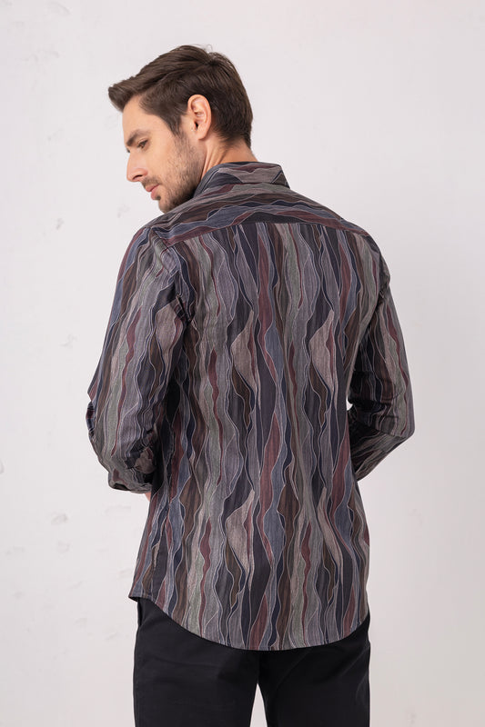 Abstract Artistry: 100% Cotton Wave Print Mastery Shirt. Vyne by Urban Thing.