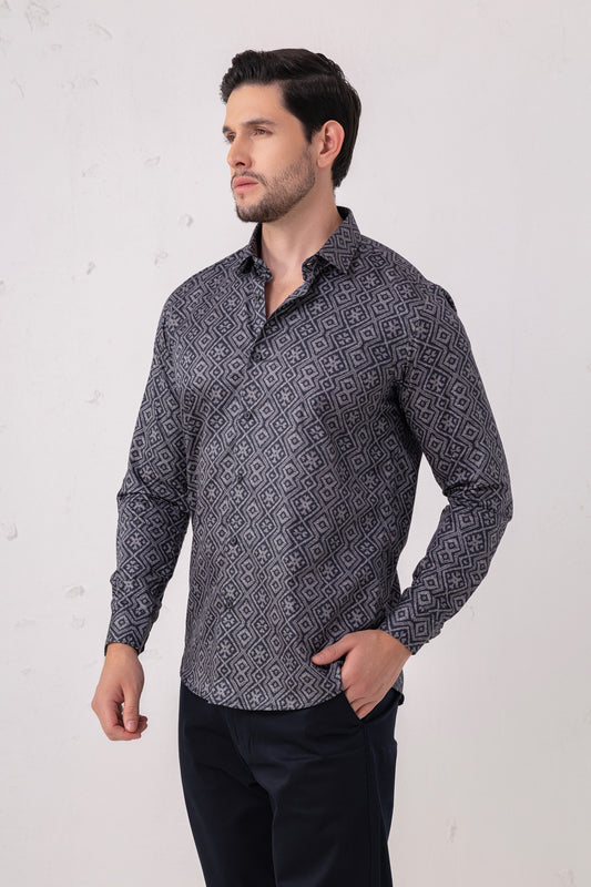 Maze Mastery: Geometric Labyrinth Cotton Shirt. Vyne by Urban Thing.