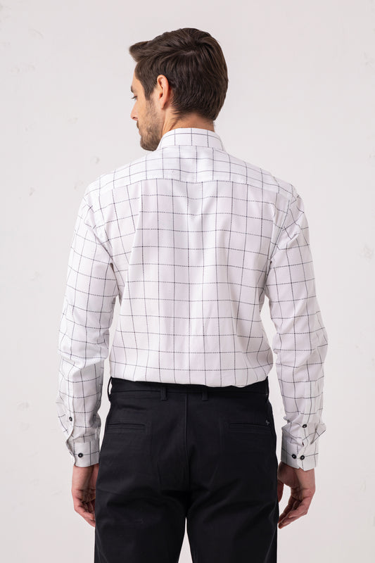 Grid Perfection White Jacquard Cotton  Premium Shirt. Vyne by Urban Thing.